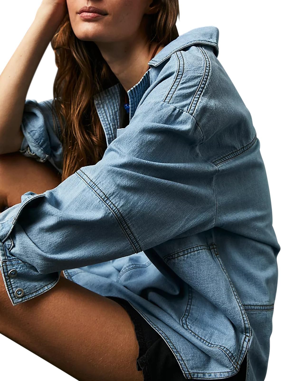 ๐ Chic & Comfy Denim Pullover โ Button V-Neck + Pockets for Everyday Style! ๐โจ