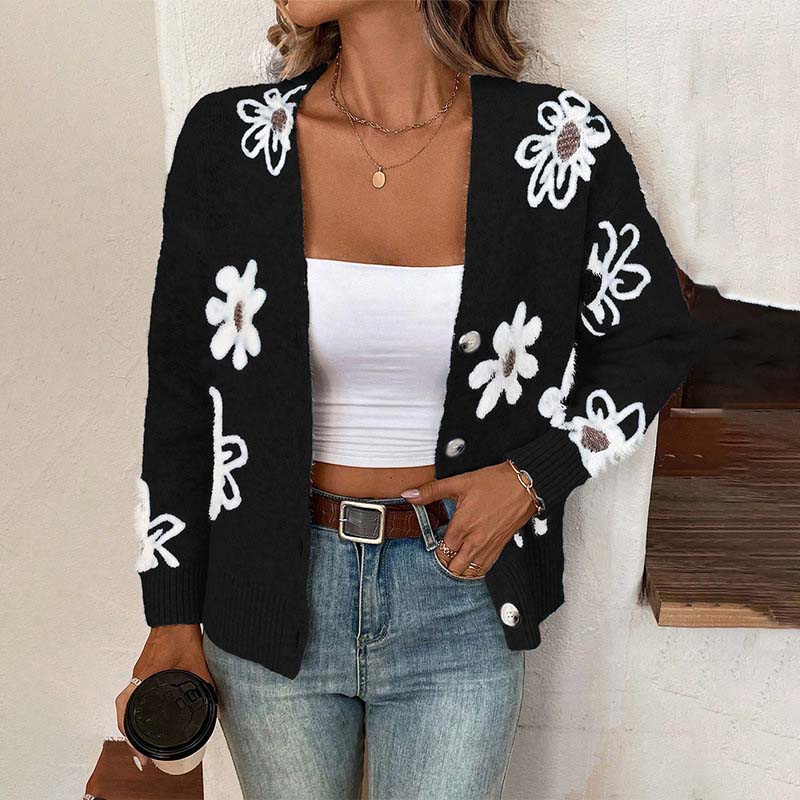 Everyday Floral Button-Front Sweater