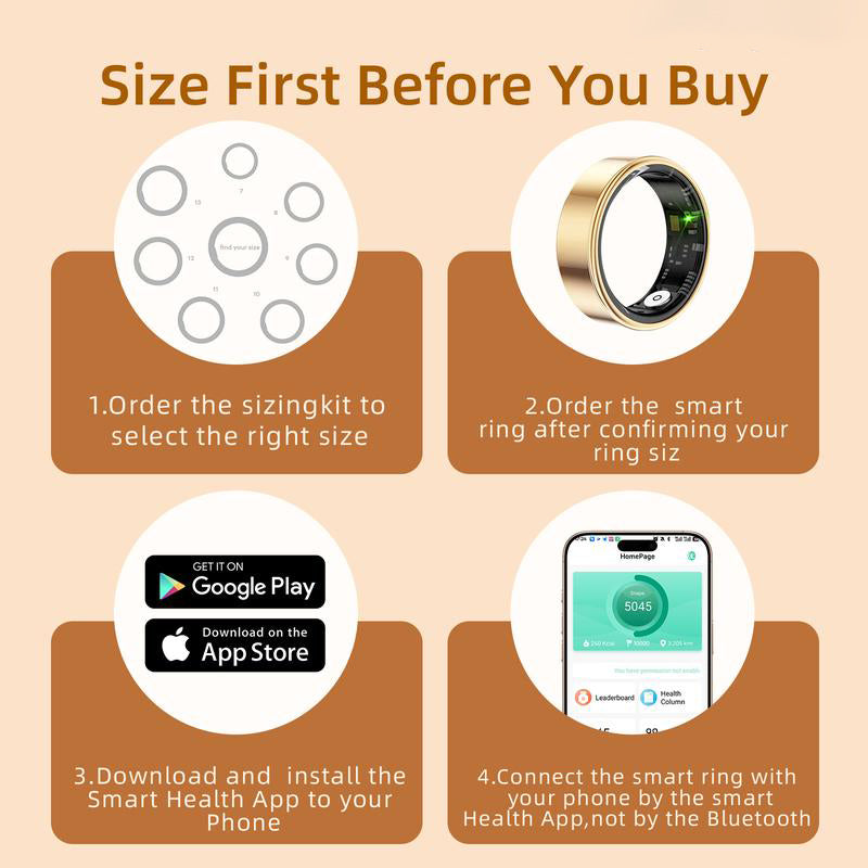 Smart Waterproof Bluetooth Ring for Men & Women – Gold, Fitness Tracker with Heart Rate, Blood Pressure, Sleep & Calorie Monitoring
