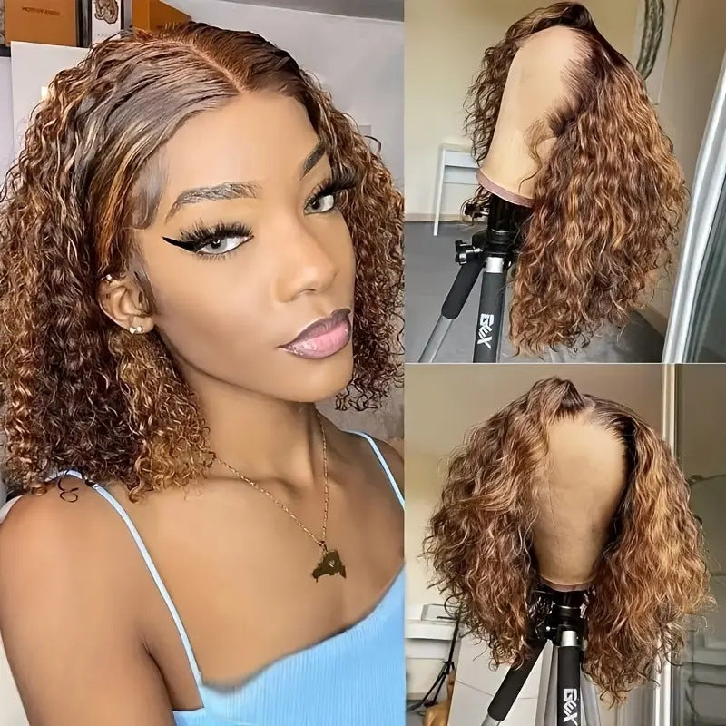 ✨ Wear & Go Curly Lace Front Wig with Bangs 💃 – Human Hair Blend, Natural Look 🌸