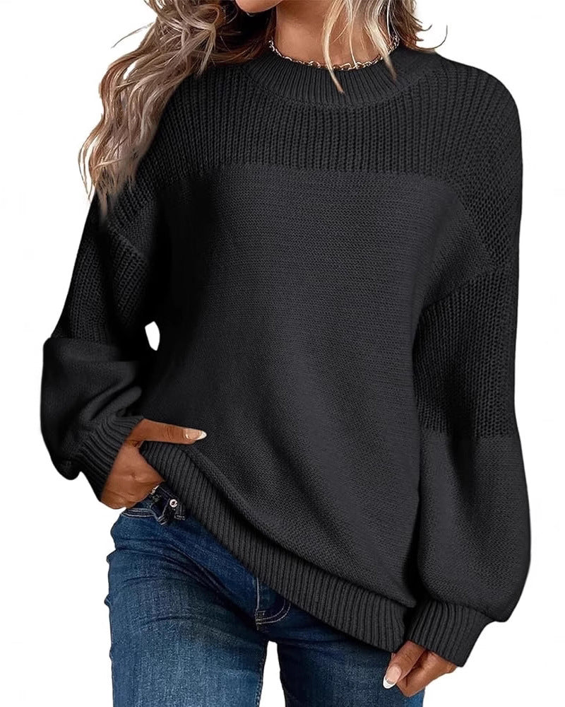 Sweater Solid Color Lantern Sleeve