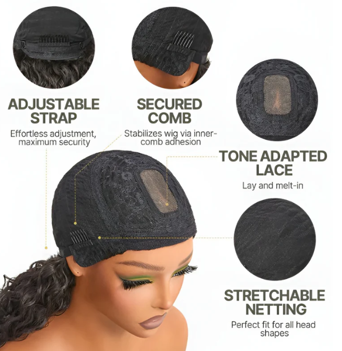 ✨ Wear & Go Curly Lace Front Wig with Bangs 💃 – Human Hair Blend, Natural Look 🌸
