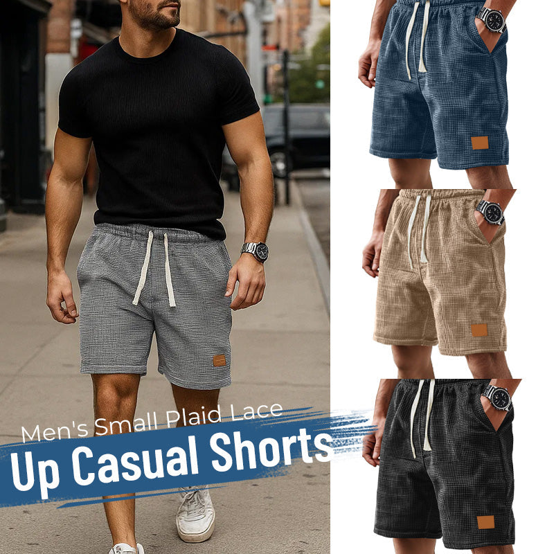Men's Small Plaid Lace-Up Casual Shorts