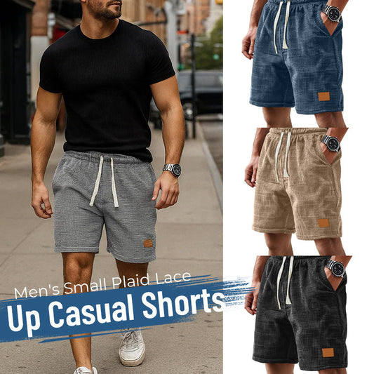 Men's Small Plaid Lace-Up Casual Shorts