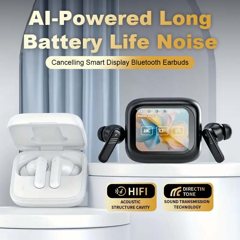 🌍AI-Powered Long Battery Life Noise-Cancelling Smart Display Bluetooth Earbuds🎶