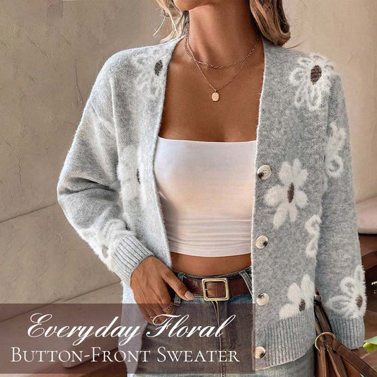 Everyday Floral Button-Front Sweater