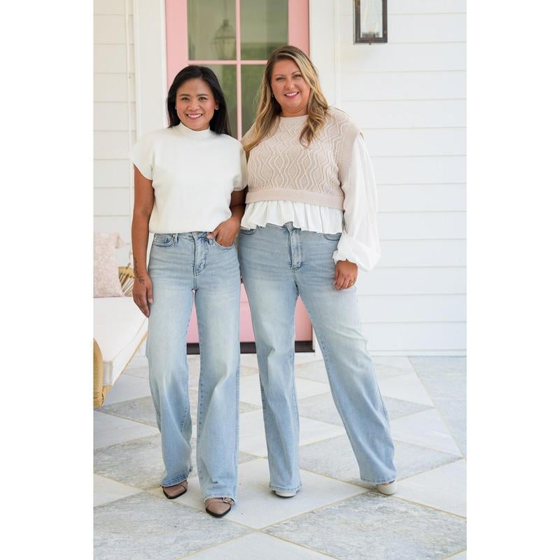 🏆LAST DAY SALE 49% OFF💥 Vintage Wash Plus-Size Jeans -Stretchy, Straight Leg & Butt-Lifting Fit
