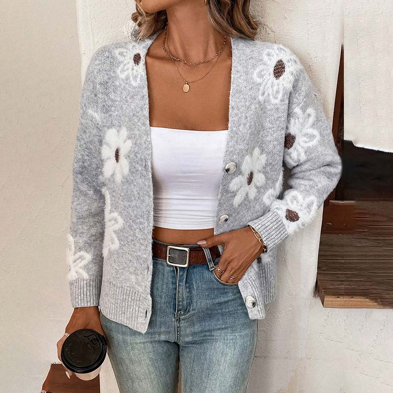 Everyday Floral Button-Front Sweater