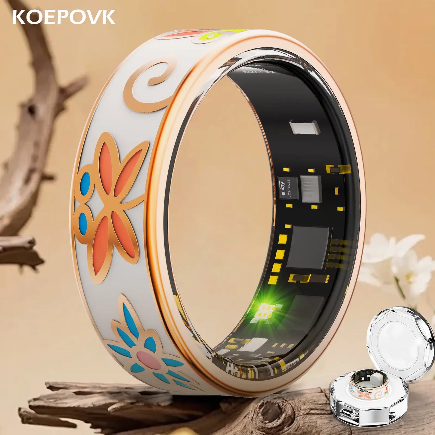 Smart Waterproof Bluetooth Ring for Men & Women – Gold, Fitness Tracker with Heart Rate, Blood Pressure, Sleep & Calorie Monitoring