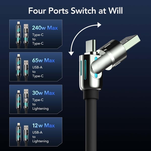 ⏰ 4-in-1 USB-oplaadkabel snel opladen MAX 240W