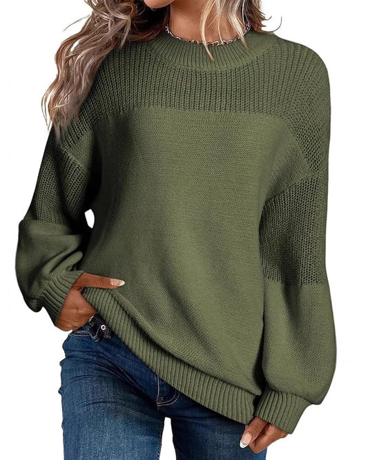 Sweater Solid Color Lantern Sleeve