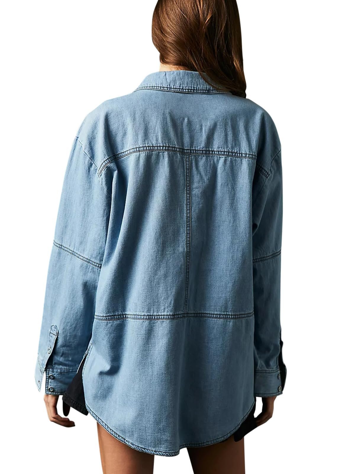 👖 Chic & Comfy Denim Pullover – Button V-Neck + Pockets for Everyday Style! 💙✨