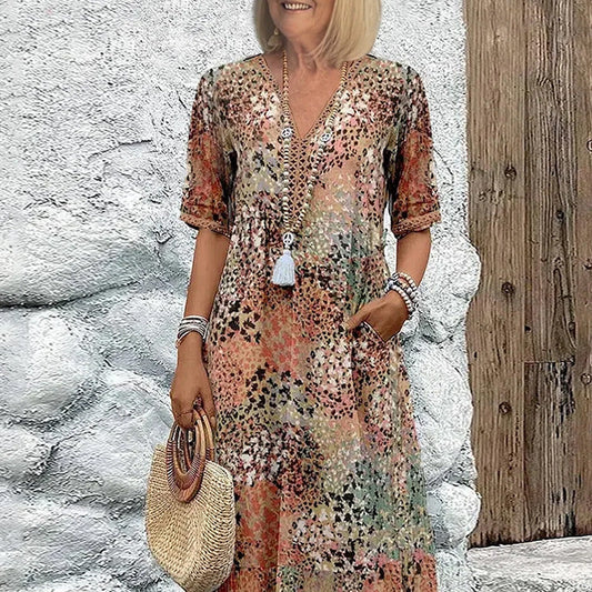 Midi-jurk met V-hals en print voor dames
